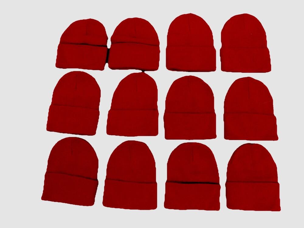 Lot of 12 winter cap hat beanie knit ski hat red Unisex One size Fits All NWOT